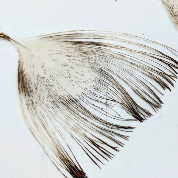 Boho White Peacock Feather Earrings - Picture 2 of 7